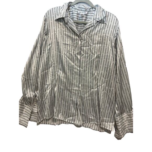 Jones New York Sz 16W Women Classy Looped Stripes Satin Top Old Money Capsule - Picture 1 of 9
